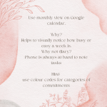 Color code your calendar for various categories of commitments